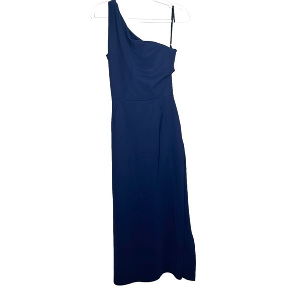 CHIARA BONI Size 12 Lianette RC One Shoulder Midi Cocktail Dress Navy - Picture 7 of 14